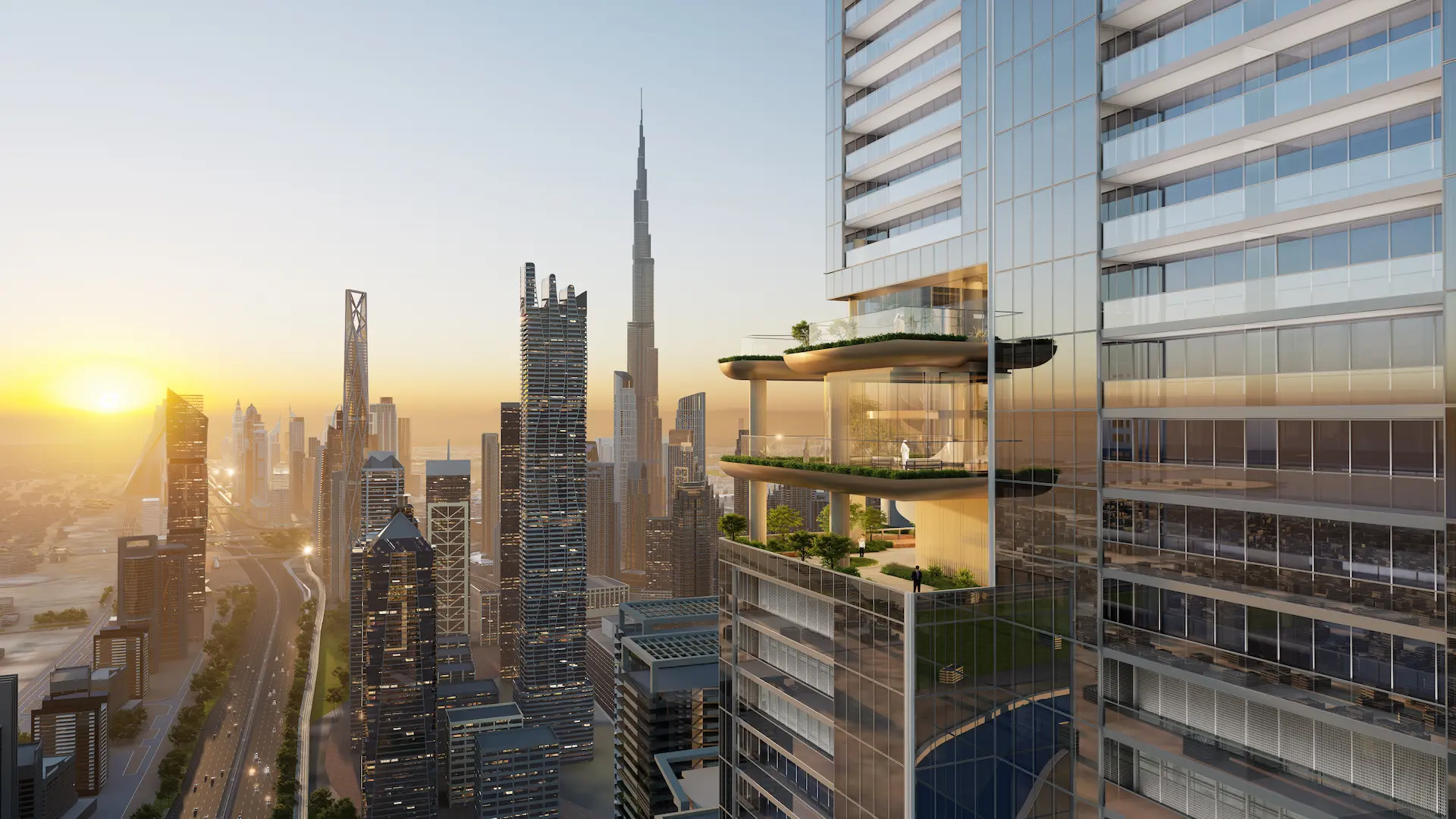 1-Bedroom Apartments at Sobha Skyparks — Corner Unit with Wrap-Around Balcony — view 1